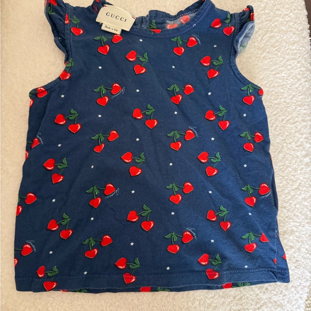 Gucci Kids Blue Cherry Print Top
